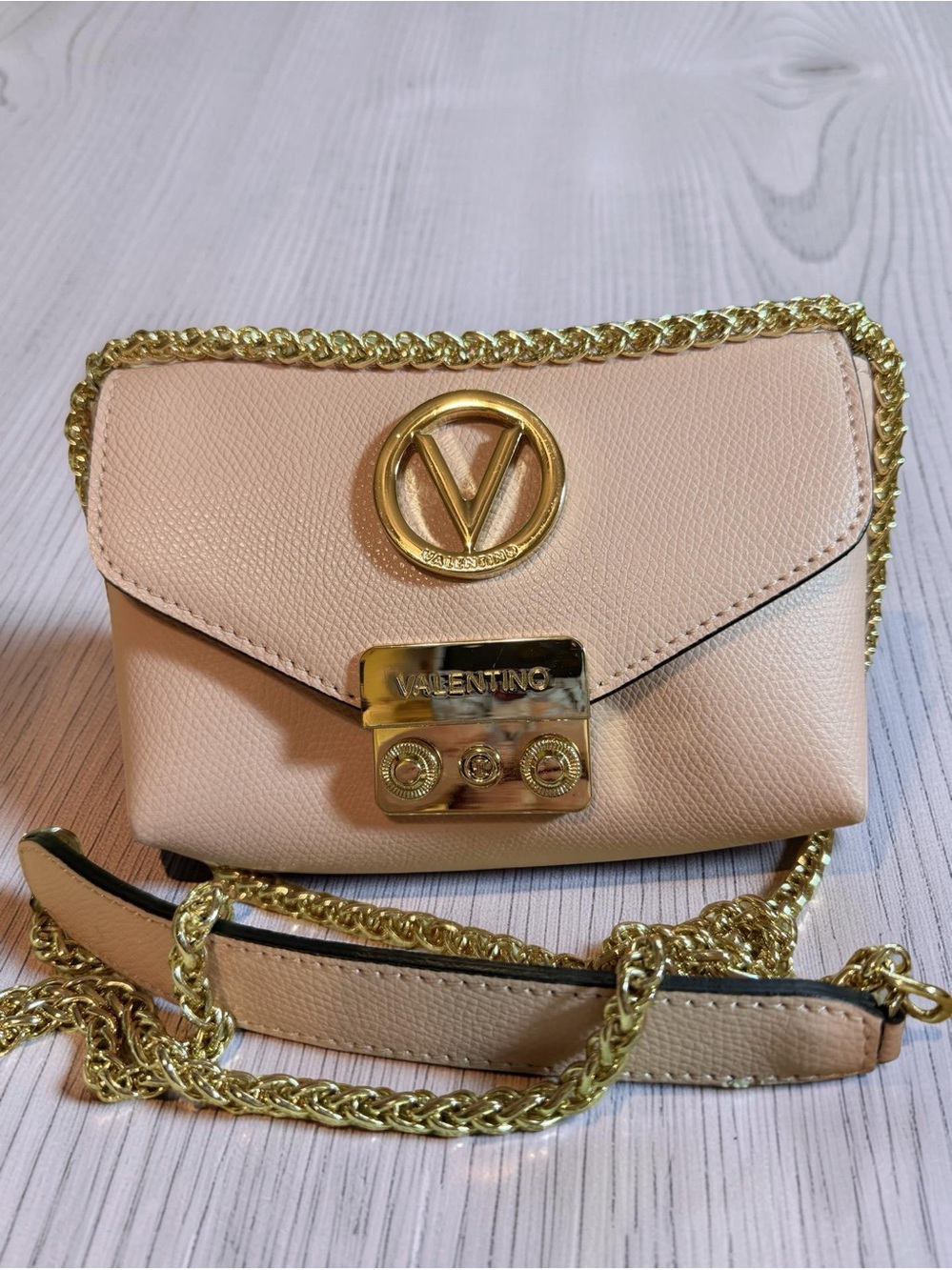 Valentino Pale Pink Leather Crossbody with Gold Chain